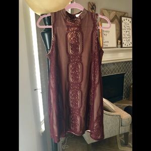 Burgundy lace dress w/ nude lining